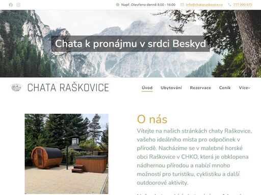 vítejte na našich stránkách chaty raškovice, vašeho ideálního místa pro odpočinek v přírodě. nacházíme se v malebné horské obci raškovice v chko, která je obklopena nádhernou přírodou a nabízí mnoho možností pro turistiku, cyklistiku a další outdoorové aktivity.