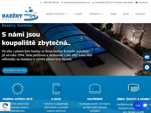 bazény kostelec - plastové bazény, stavba bazénu, zastřešení bazénů, filtrační šachty, bazénové jímky i chemie pro údržbu bazénů.