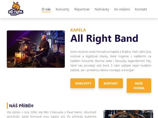 webové stránky kladenské bigbítové cover/revivalové kapely all right band