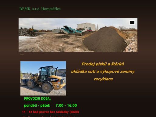 prodej písků a štěrků. ukládka stavební suti a výkopové zeminy, recyklace. firma působící v praze a okolí už od roku 2001