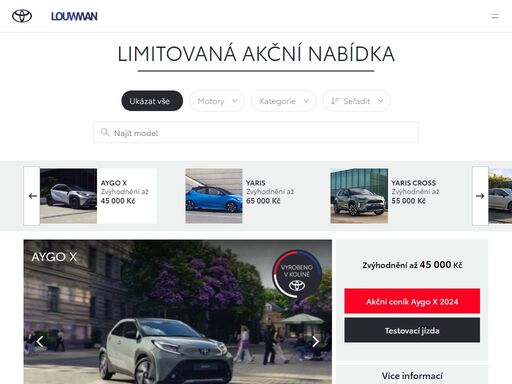 vítejte na internetových stránkách toyota a objevte modely toyota, poznejte širokou nabídku vybavení a příslušenství a vyberte si to vaše správné auto.