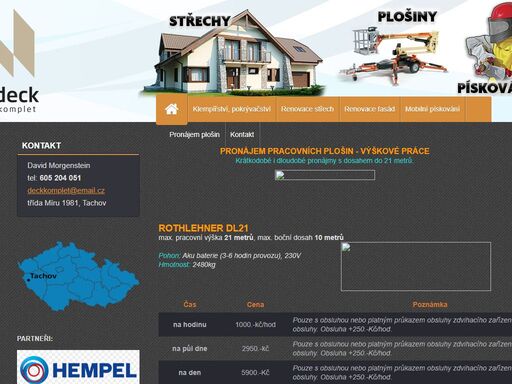 pronájem pracovních plošin s dosahem až 21 metrů. práce s obsluhou. výškové práce. doprava.