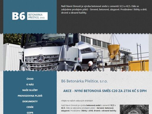 betonárka přeštice nabízí betonové směsi, prodej písku, štěrku, kačírku na plzeňsku a v plzeňském kraji.