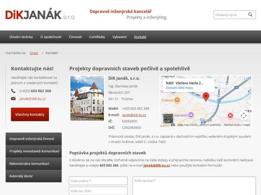dik janák, s.r.o. projektováním novostaveb, rekonstrukce a opravy silnic, místních a účelových komunikací