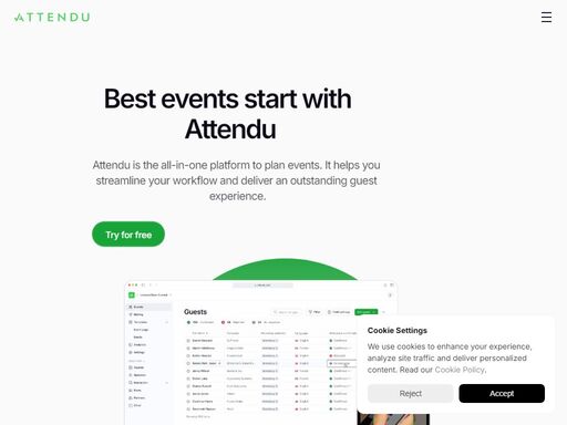 a revolutionary platform for seamless event management. streamligning invitations, ticket sell, event sites, guet management and more. every year, attendu helps organizing events for hundreds of thousands guests globally.