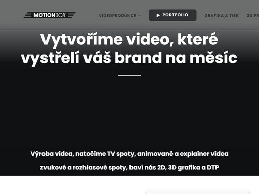vytvoříme reklamní video, které vystřelí váš brand na měsíc. specializujeme se na tv spoty, video reklamu, 3d grafiku, animované video a dtp již více než 15 let.