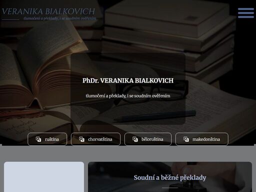 veranika bialkovich je soudní tlumočnice a překladatelka pro ruštinu, běloruštinu, chorvatštinu a makedonštinu. vystudovala češtinu a běloruštinu na filologické fakultě běloruské státní univerzity a chorvatštinu a makedonštinu na filozofické fakultě univerzity karlovy. překladům a tlumočení se věnuje od roku 2004.