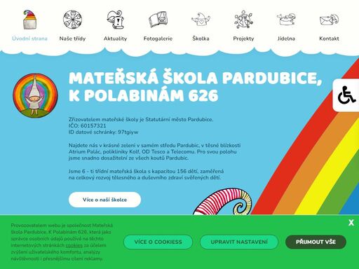 mateřská škola k polabinám, pardubice.  jsme 6 - ti třídní mateřská škola s kapacitou 156 dětí, zaměřená na celkový rozvoj tělesného a duševního zdraví svěřených dětí.