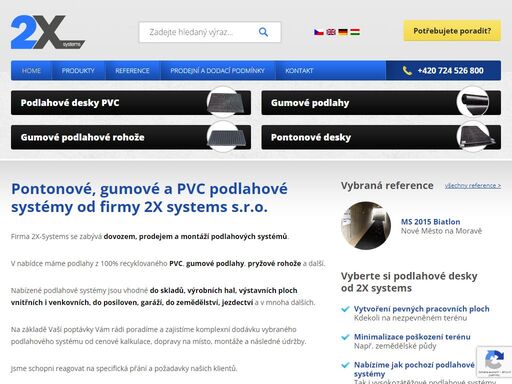 firma 2x-systems se zabývá dovozem, prodejem a montáží podlahových systémů. v nabídce máme podlahy z 100% recyklovaného pvc, gumové podlahy, pryžové rohože a další. nabízené podlahové systémy jsou vhodné do skladů, výrobních hal, výstavních ploch vnitřních i venkovních, do posiloven, garáží, do zemědělství, jezdectví a v mnoha dalších. na základě vaší poptávky vám rádi poradíme a zajistíme komplexní