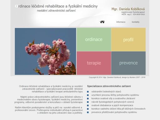 ordinace, rehabilitace, zdravotnické zařízení, fyzioterapie, fyzioterapeut, daniela kobilková, bolest, terapie, prevence, profil, medicína