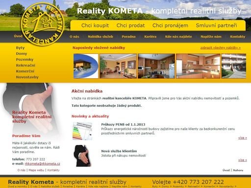 reality kometa - jsme realitní společností  působící na lokálním trhu, na němž zvolna získáváme kvalitou svých služeb dominantní postavení.