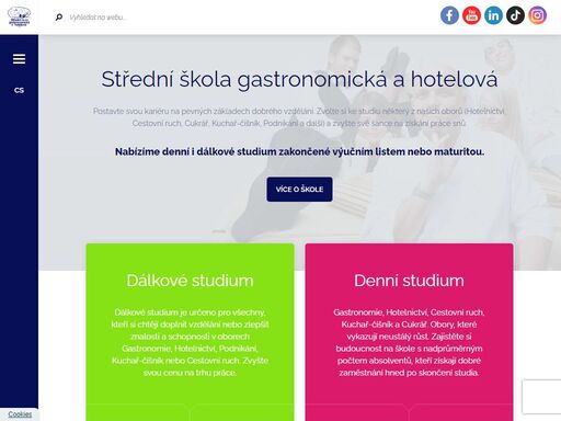 nabízíme denní i dálkové studium v oborech hotelnictví, cestovní ruch, podnikání, gastronomie a kuchař - číšník.