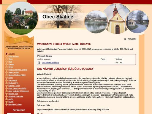 oficiální webové stránky obec skalice