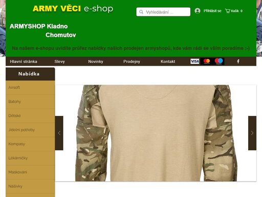 prodejem vojenské výstroje se zabýváme od roku 2000, nabízíme prodej outdoorového vybavení a drobného airsoftového sortimentu. tým army věci s.r.o. se těší na vaši návštěvu.