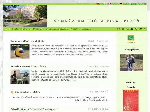 gymnázium luďka pika,plzeň -- úvodní stránka