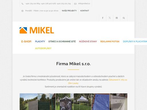 mikel.cz - plachty, tkaniny, mřížky, sítě, doplňky, nůžkové stany, reklama