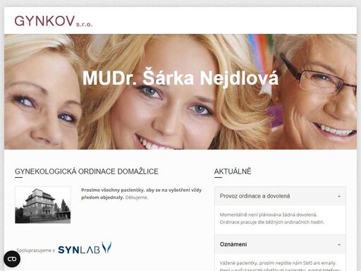 gynekologická ordinace, domažlice. od 1. 7. 2017 přebírá mudr. šárka nejdlová ordinaci po mudr. zdeňku kovářovi. zachováváme plnou šíři předchozí péče.