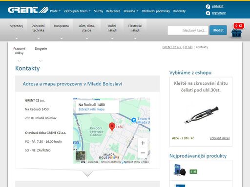 navštivte naši kamennou prodejnu grent cz s.r.o. s nářadím, zahradní technikou, dílenským nábytkem či pracovními oděvy, nebo nakupte v našem e-shopu!