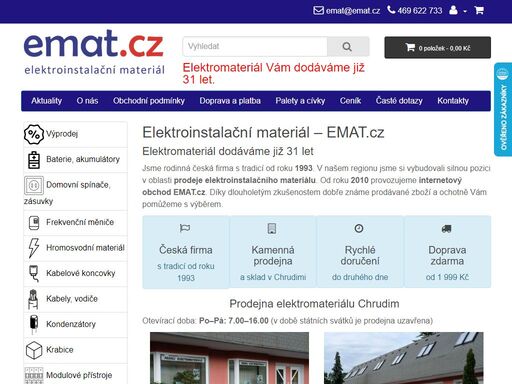 internetový obchod emat.cz - elektroinstalační materiál. prodejna elektromateriálu chrudim, světlana štědrá. 