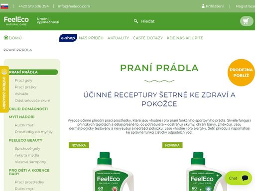 feeleco nabízí přírodní produkty pro praní prádla, úklid, mytí nádobí a oplachovou kosmetiku. pro naše nejmenší nabízí pod speciální řadou baby hypoalergenní kosmetiku a produkty na praní.