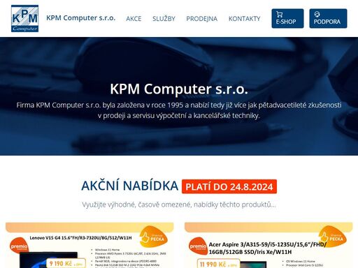 firma kpm computer s.r.o. byla založena v roce 1995 a nabízí tedy již více jak pětadvacetileté zkušenosti v prodeji a servisu výpočetní a kancelářské techniky.