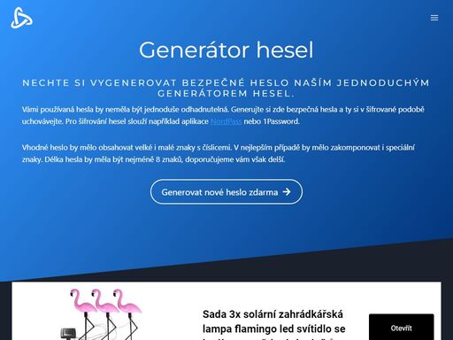 generátor hesel - nechte si vygenerovat bezpečné heslo naším jednoduchým generátorem hesel. generujte si zde bezpečná hesla zdarma.