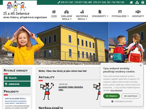 základní škola a mateřská škola dešenice - informace pro rodiče i žáky