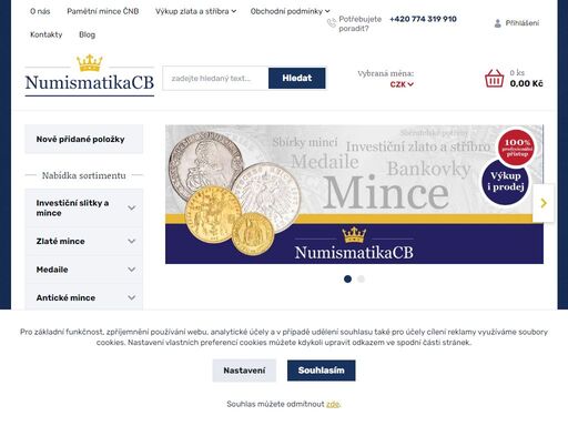 numismatika cb české budějovice, výkup zlata české budějovice, mince, bankovky, sběratelské potřeby