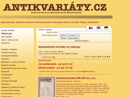 antikvariaty.cz je společný projekt tří pražských antikvariátů - antikvariátu arco, antikvariátu bělehradská a antikvariátu dobrá kniha.