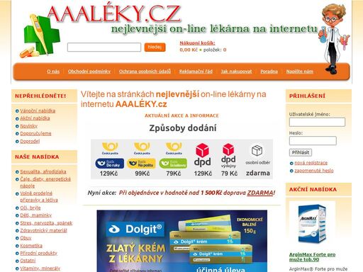aaaleky.cz - lékárna on-line, zdraví, léky, vitamíny, afrodiziaka, kosmetika, zdravá výživa, kojenecká výživa. úvodní stránka