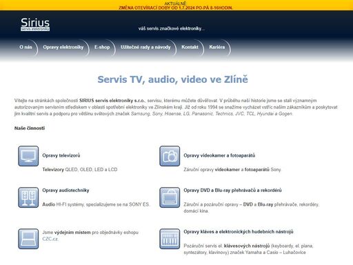 sirius servis značkové elektroniky samsung, sony, panasonic, technics, jvc, sharp, hyundai, gogen a eta