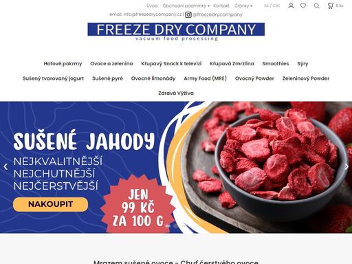 vítejte na freezedrycompany.cz, předním českém e-shopu pro lyofilizované produkty. nabízíme širokou škálu produktů od jídla po kosmetiku. rychlé dodání a vynikající zákaznický servis