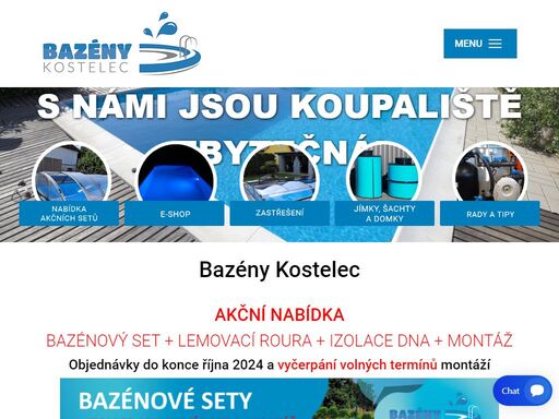 bazény kostelec - plastové bazény, stavba bazénu, zastřešení bazénů, filtrační šachty, bazénové jímky i chemie pro údržbu bazénů.