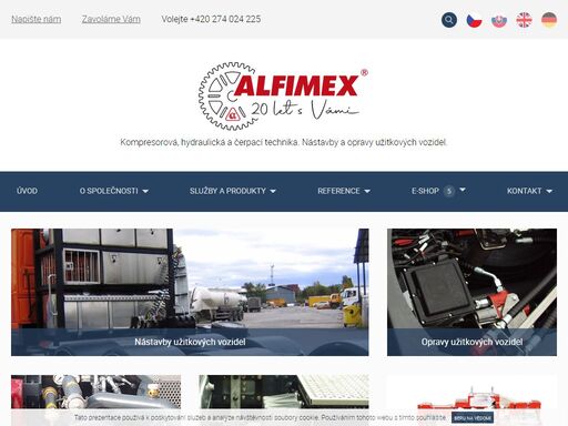 společnost alfimex instaluje kompresorovou, hydraulickou a čerpací techniku. provádí nástavby a opravy užitkových vozidel.