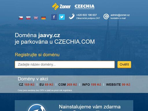 naši doménu jaavy.cz spravuje registrátor regzone.cz na profesionálním hostingu od czechia.com. využijte jejich služeb stejně jako my a získáte skvělou parkovací stránku, špičkové technologické zázemí, nonstop podporu a mnoho dalších výhod.