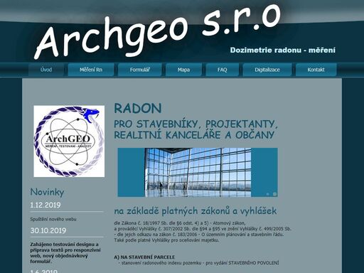 archgeo s.r.o - zpracování dat, digitalizace, gis, web, měření a analýzy, radon, dozimetrie