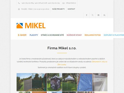 mikel.cz - plachty, tkaniny, mřížky, sítě, doplňky, nůžkové stany, reklama