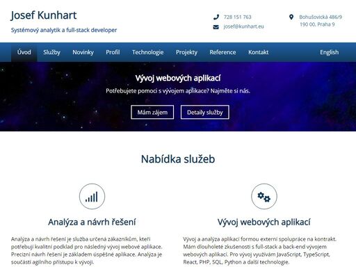 poskytuji služby v oblasti návrhu a vývoje webových aplikací: technický dozor a podpora, výběr dodavatele, revize stávajícího webu, analýza a návrh řešení webové aplikace, individuální konzultace a vzdělávání.