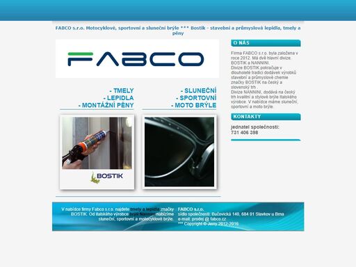 fabco -  velko a maloobchod stavební a průmyslová chemie-tmely, lepidla, pěny bostik, simson, sportovní, sluneční a motocyklové brýle nannini.