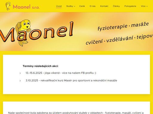 seznámení s maonelem a jeho nabídkou služeb - fyzioterapie, masáže, cvičení a vzdělávání