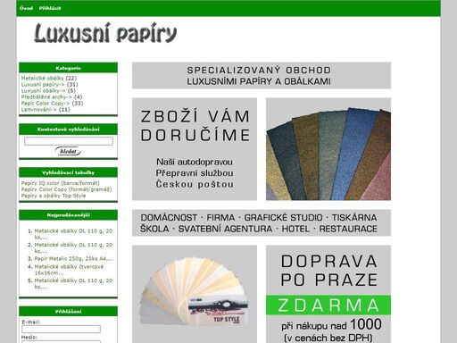 luxusní papíry pro tisk: :  - luxusní papíry luxusní obálky předtištěné archy papír color copy laminování metalické obálky papíry,obálky,xeroxový papír,barevný papír,luxusní papír, luxusní obálky, papír do tiskáren, papír do kopírek, diplomy,závozy zboží,on-line objednávky,e-shop,obchod,praha,střední čechy