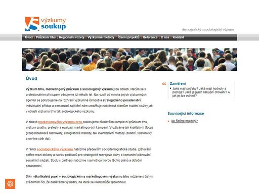 průzkum trhu, marketingový výzkum, demografická analýza a sociologický výzkum.