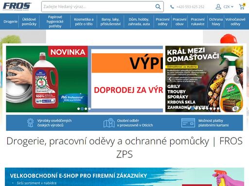 obchod prodávající drogerii, kartáčovinu, pracovní oblečení a ochranné pracovní pomůcky.