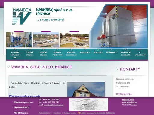 společnost wambex, spol. s r. o. hranice dodává a montuje technologie pro vodohospodářské stavby a zajišťuje kompletní investiční celky čistíren odpadních vod.
