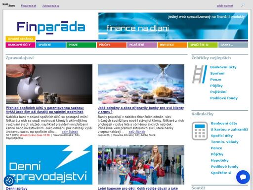 finparáda, finance na dlani, finance, účty, banky, pojištění, pojišťovny, kalkulačky, bankovní poplatky, bankovní sazby, úvěry, úvěr, půjčka, půjčky, hypotéka, hypotéky, účet, penze, důchod, reforma, spoření, spořicí účet, termínovaný vklad, vklad, karta, kreditní karta, smartbanking, internetbanking, úrok, nejlepší úrok, nejlepší sazba, sazba