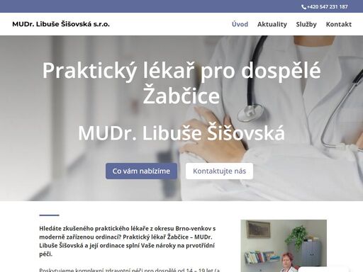 praktický lékař mudr. libuše šišovská - ordinace praktického lékaře žabčice, židlochovice nabízí komplexní zdravotní péči pro dospělé. chcete-li spolehlivého lékaře kontaktujte mudr. šišovskou.