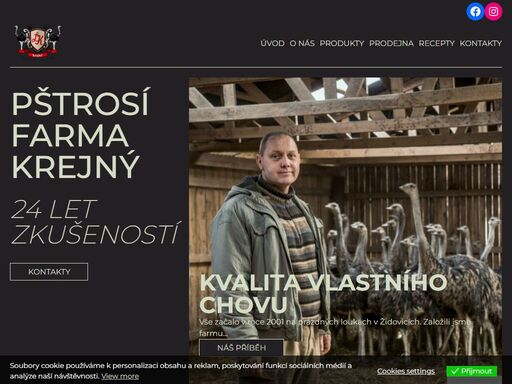 pštrosí farma krejný židovice. chov pštrosů s dlouholetou tradicí. prodej pštrosího masa a uzenin.