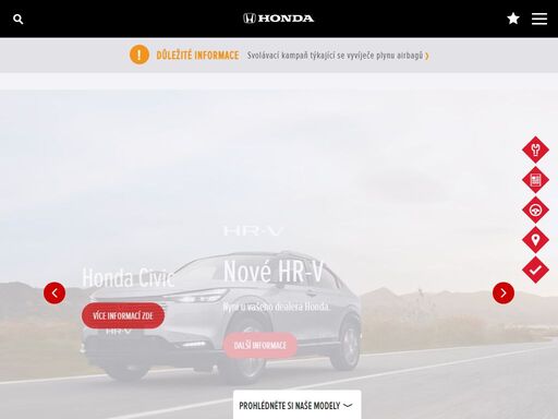 vítejte na oficiálních stránkách honda. najdete zde informace o našich nových vozech, nabídkách, prodejcích a o našem servisu.