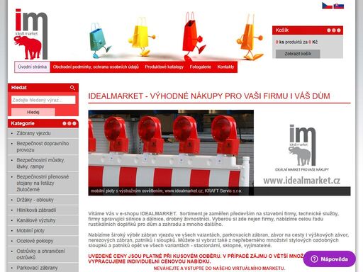 prodej zboží technického zaměření. v našem e-shopu vám nabízíme široký výběr produktů ze skupin tekutá guma canada rubber, bezpečnostní můstky a lávky, bezpečnostní přenosné stojany na řetězi, držáky a oblouky, hliníková zábradlí, kanálové výztuhy, mobilní ploty, ocelové bariéry, parkovací zábrany, patníky, plastová svodidla, podpěry bednění, průmyslové podlahy fortelock, příslušenství k mobilním plotům, retardéry, skladovací techniku, výškové omezení průjezdu, zábrany vjezdu, závory, městský mobiliář, ochranné prvku a mnoho dalšího. budeme se těšit na vaší návštevu váš idealmarket. 