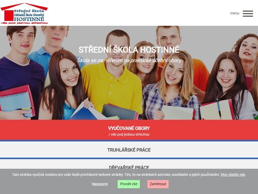 střední škola a základní škola sluneční, hostinné - státní škola zajišťuje přípravu na povolání v oborech truhlářské práce, dřevařské práce, zednické práce, kuchařské práce, knihařské práce, provozní služby
